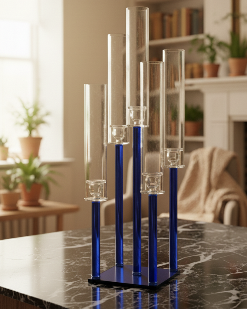 Sapphire Elegance Crystal Candle Stand 