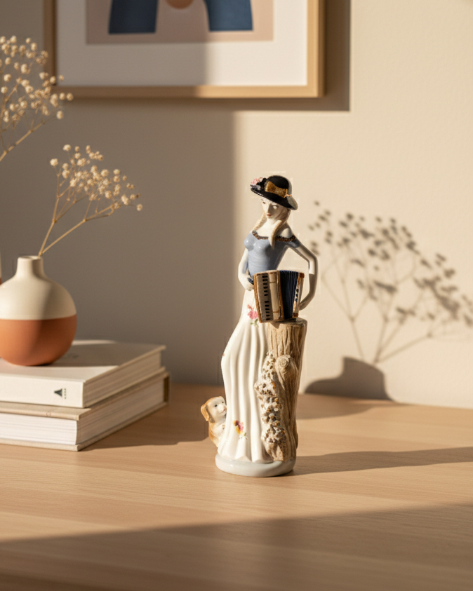 Elegant With Loyal Companion - Fine Porcelain Figurine 