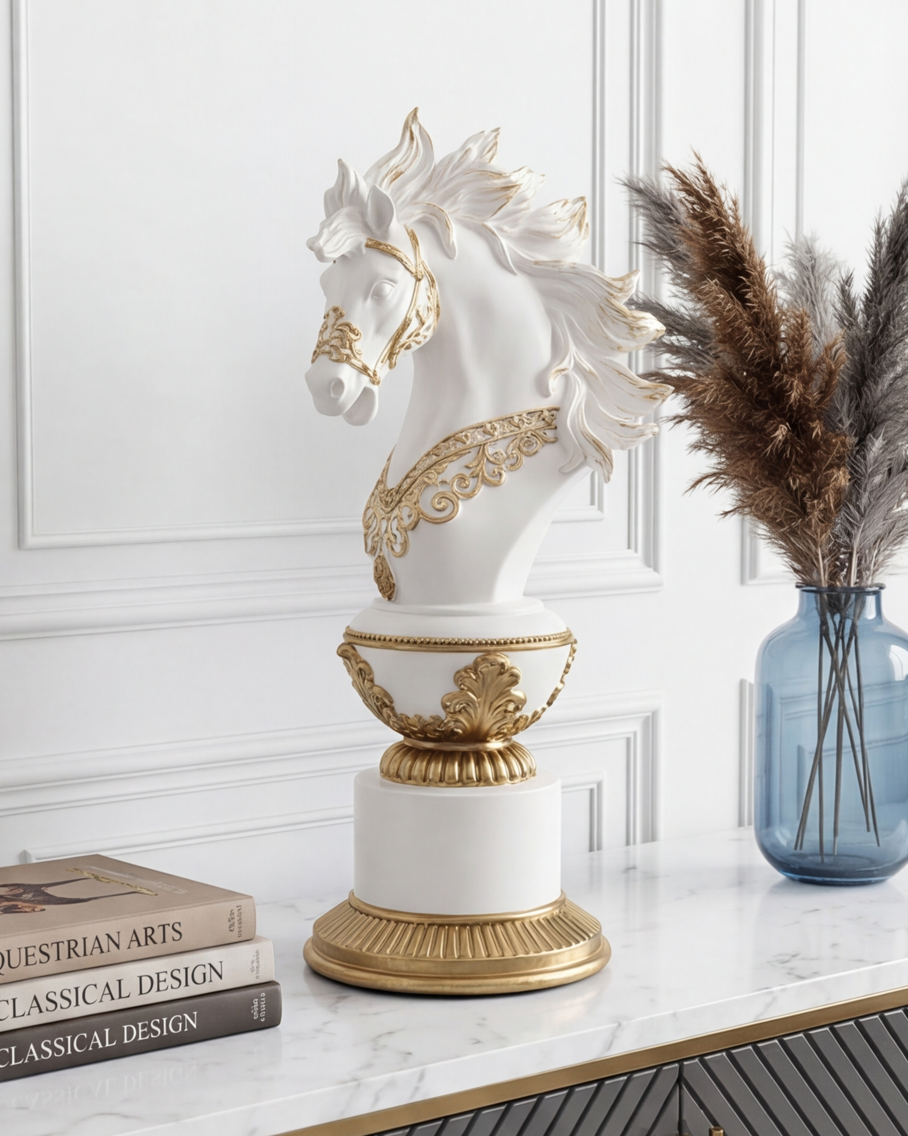 Royal Stallion Chess Kinght Decorative Figurine - White 