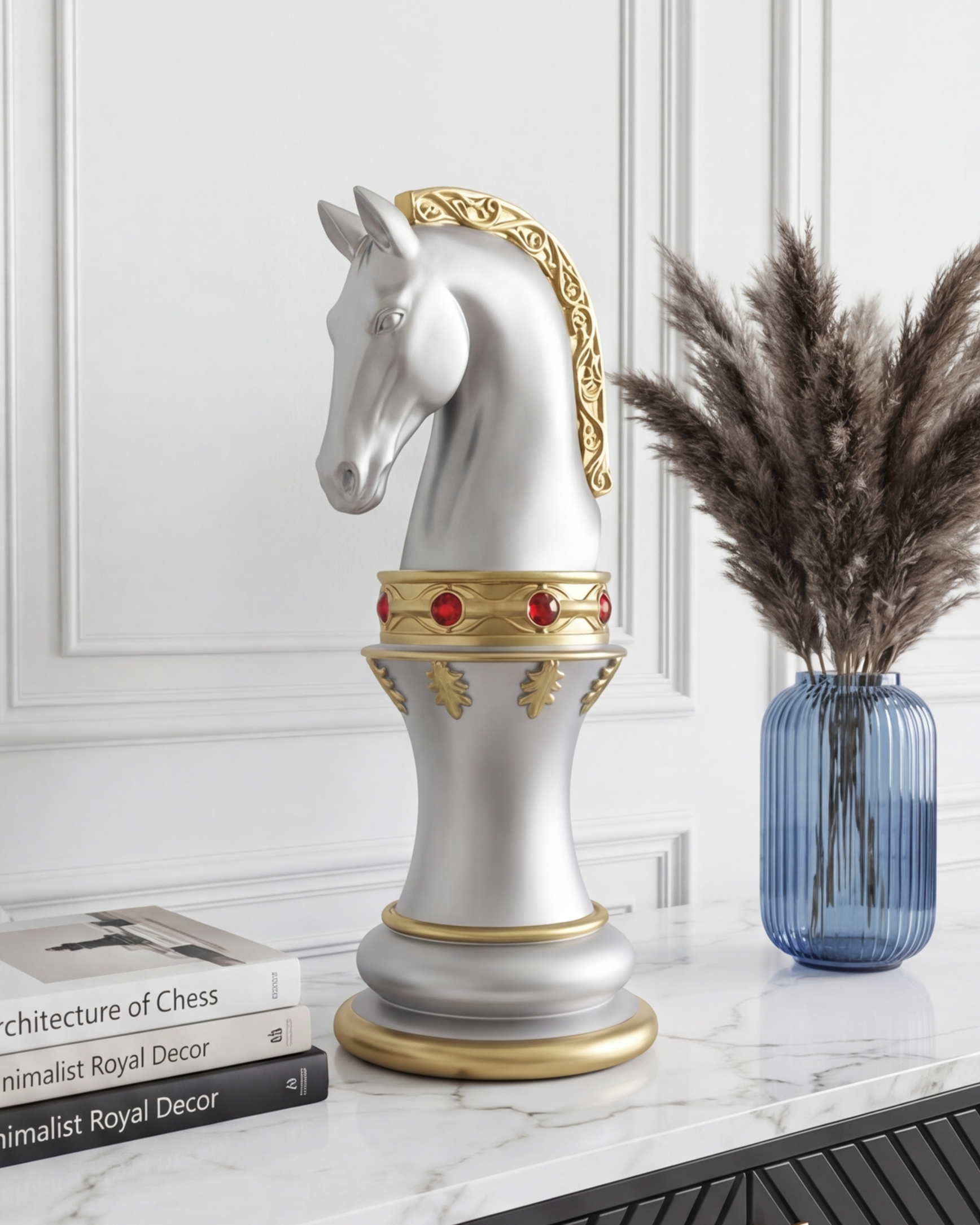 Royal Stallion Chess Kinght  Decorative Figurine - Grey 