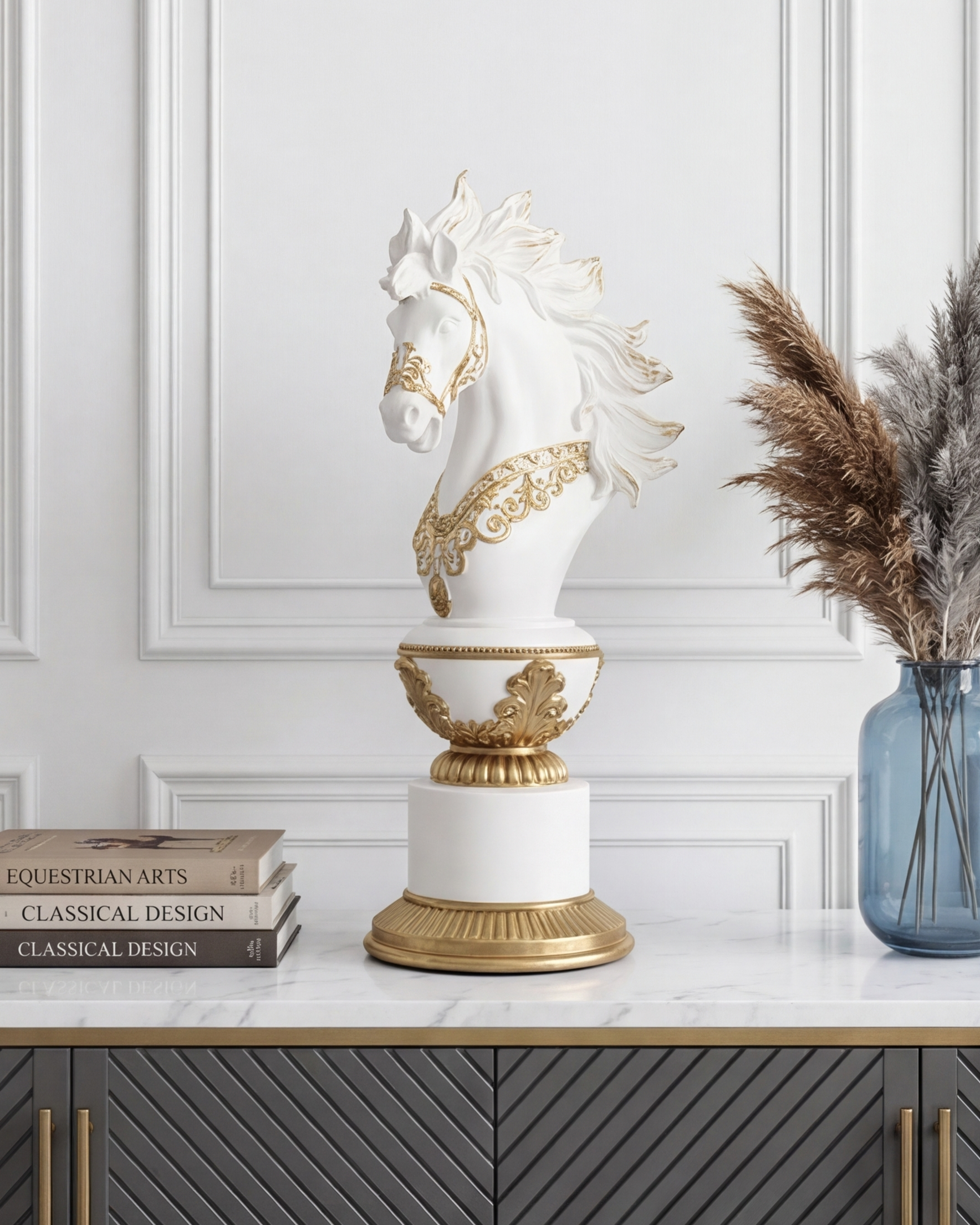 Royal Stallion Chess Kinght Decorative Figurine - White 