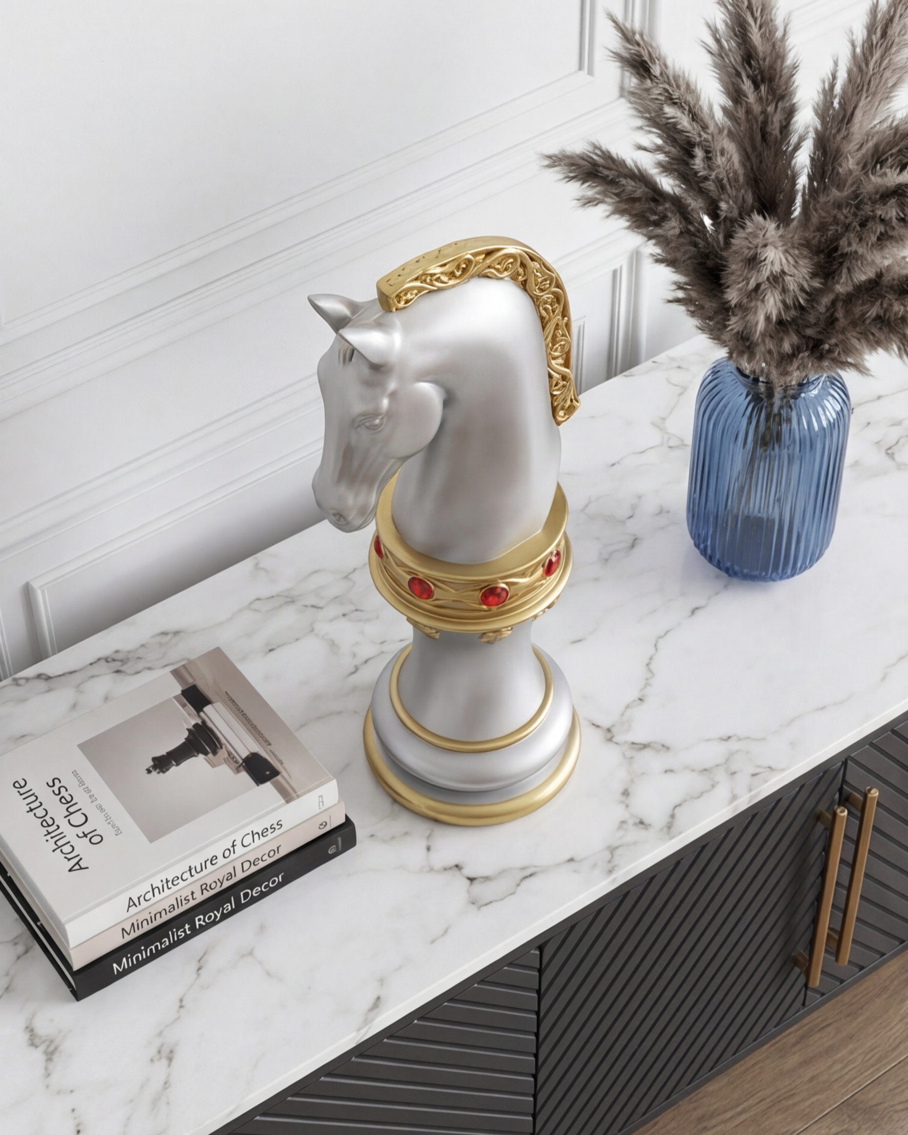 Royal Stallion Chess Kinght  Decorative Figurine - Grey 