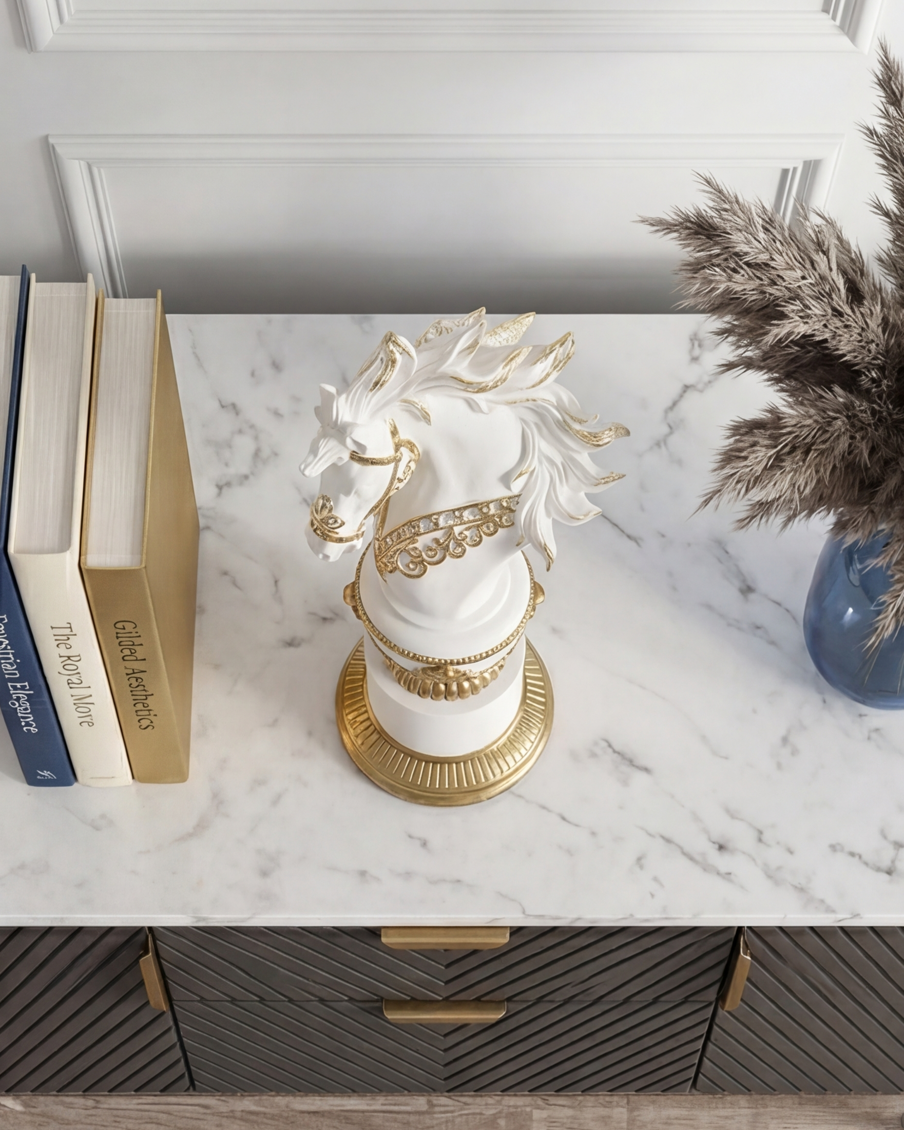 Royal Stallion Chess Kinght Decorative Figurine - White 