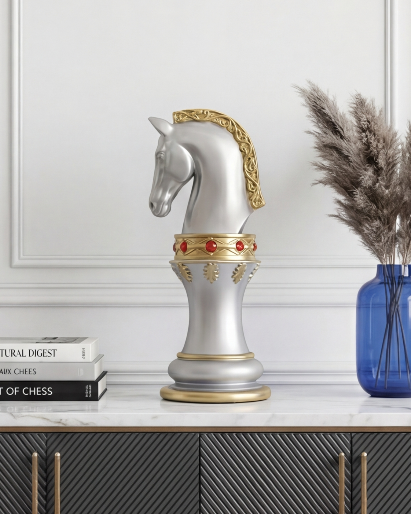 Royal Stallion Chess Kinght  Decorative Figurine - Grey 