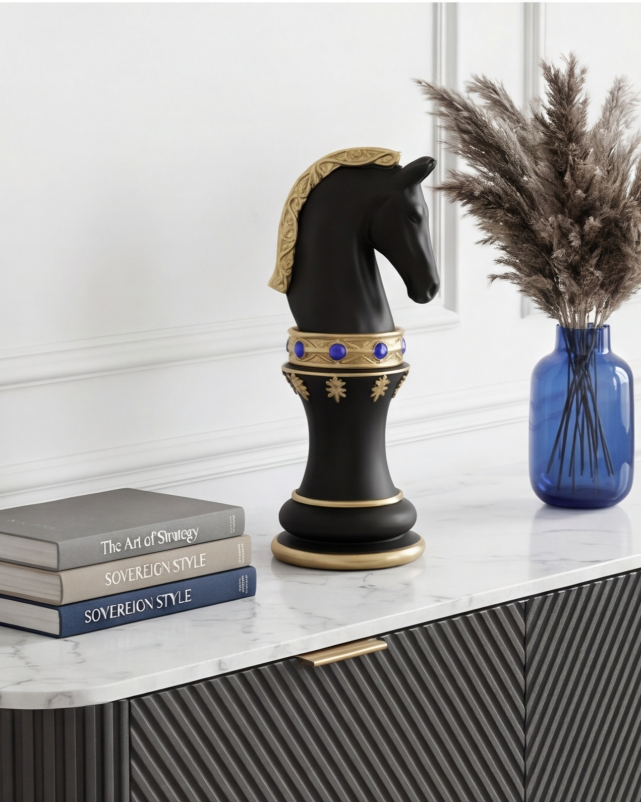 Royal Stallion Chess Kinght Decorative Figurine - Black 
