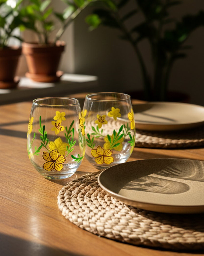 Sunny Bloom Drinking Glass - Set Of 6 