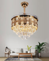 Gold Plated Retractable Ceiling Fan + Chandelier Light (with Remote Control) 