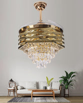 Regal Gold Retractable Ceiling Fan + Chandelier Light (with Remote Control) 