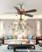 Glass Lamp Retractable Ceiling Fan + Chandelier Light (with Remote Control) 