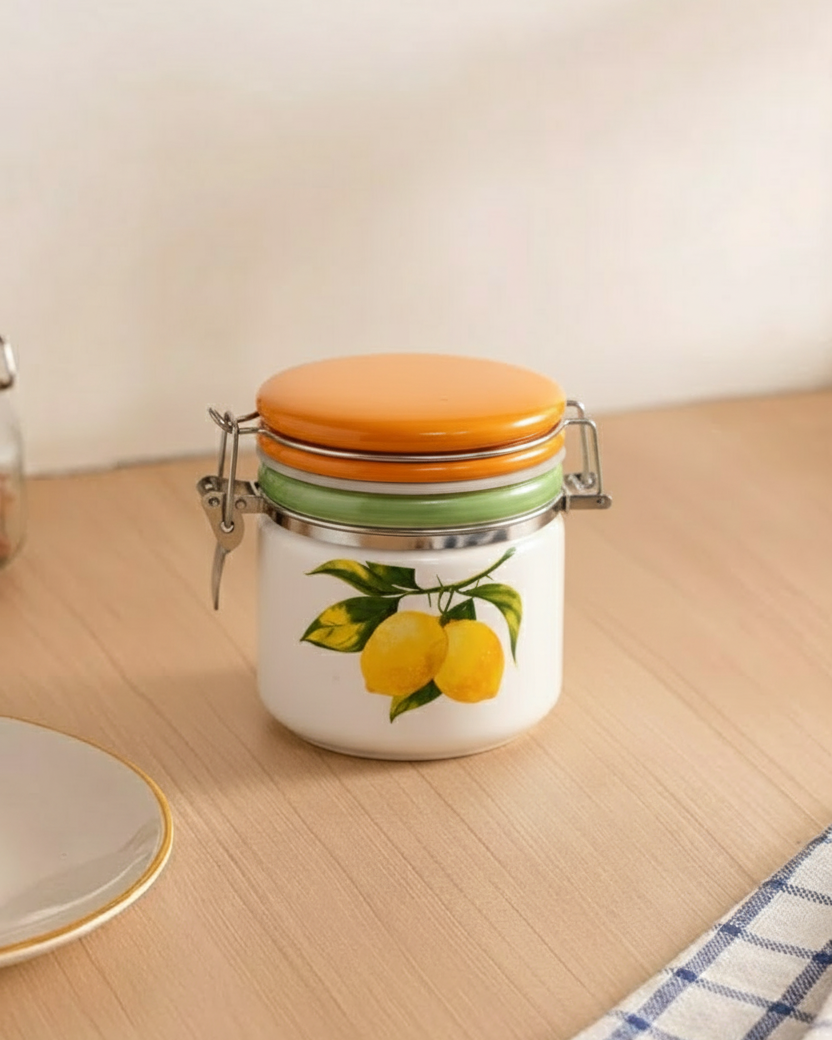 Lemon Orchard Ceramic Jar With Lid - Small 