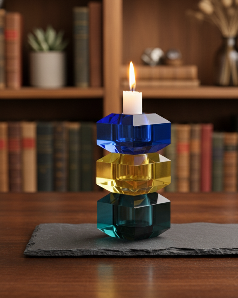 Tricolor Prism Crystal Candle Stand 