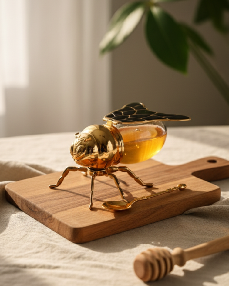 HoneyBee Honey Pot With Spoon '200 ML' - Black