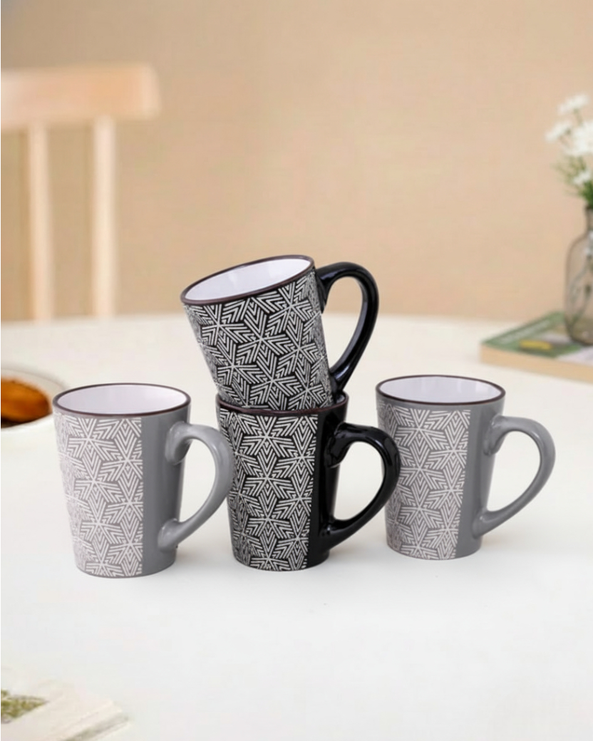 Hexa Pattern Ceramic Coffee Mug - Set Of 4 