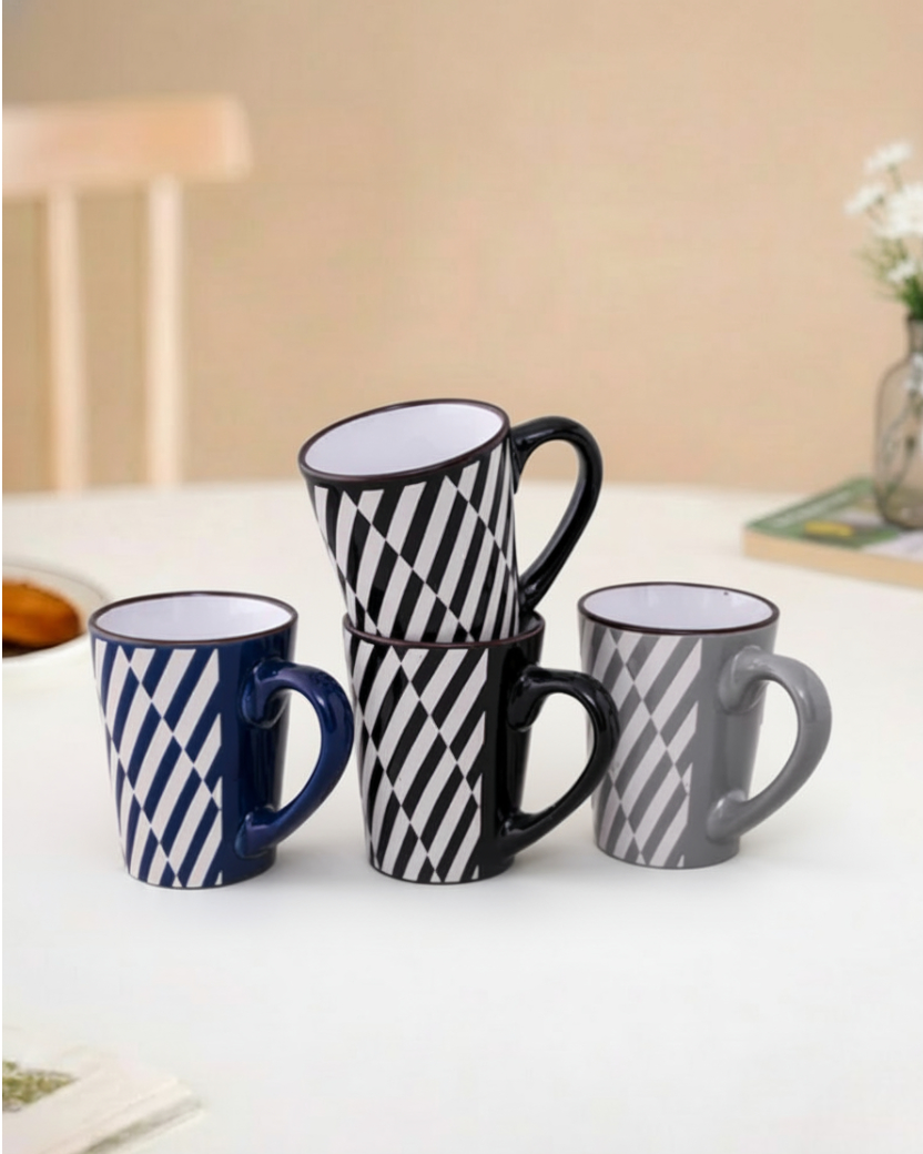 Strio Diagonal Ceramic Coffee Mug - Set Of 4