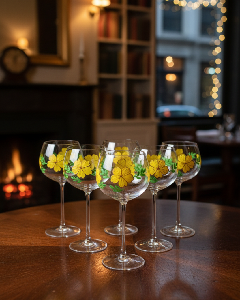 Yellow Blossom Wine Glass - Set Of 2