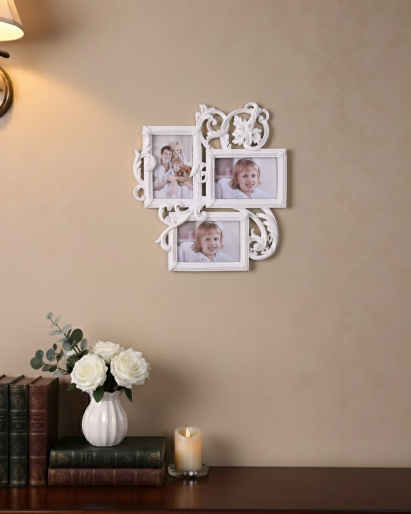 Vintage White Floral Collage Photo Frame 