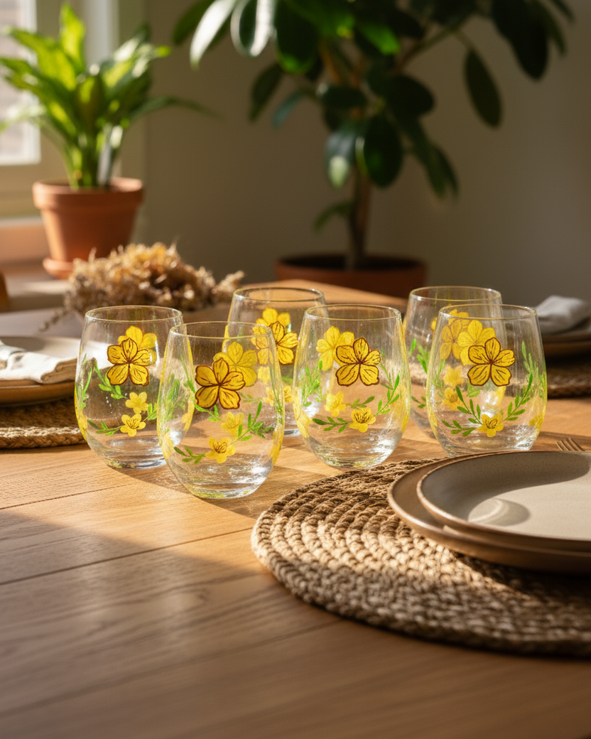 Sunny Bloom Drinking Glass - Set Of 6 