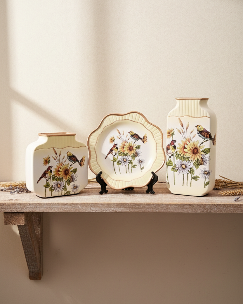 Meadow Song Vase & Decorative Plate - Set Of 3 