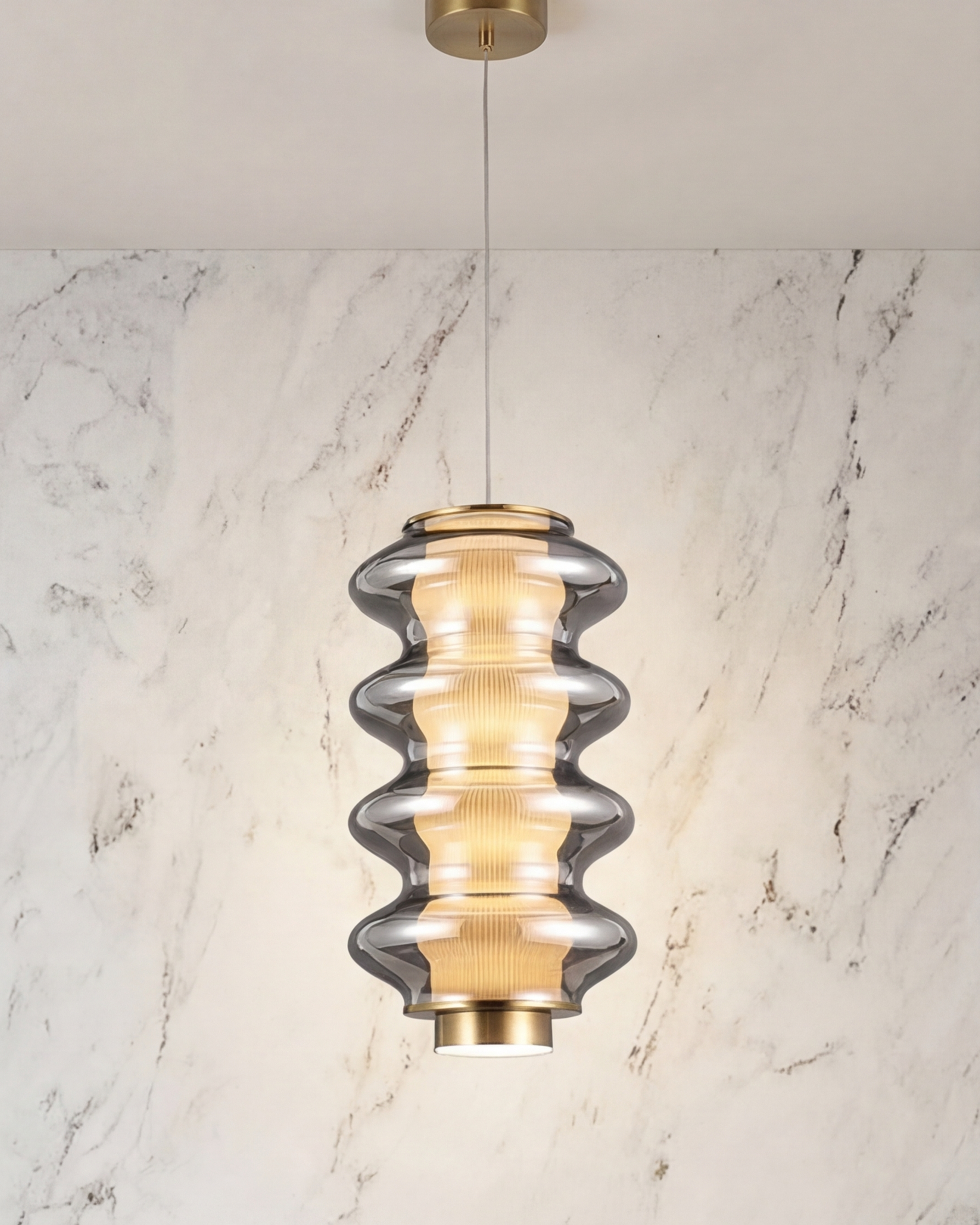 Ripple Glass Tower Pendant Light - Smoke 