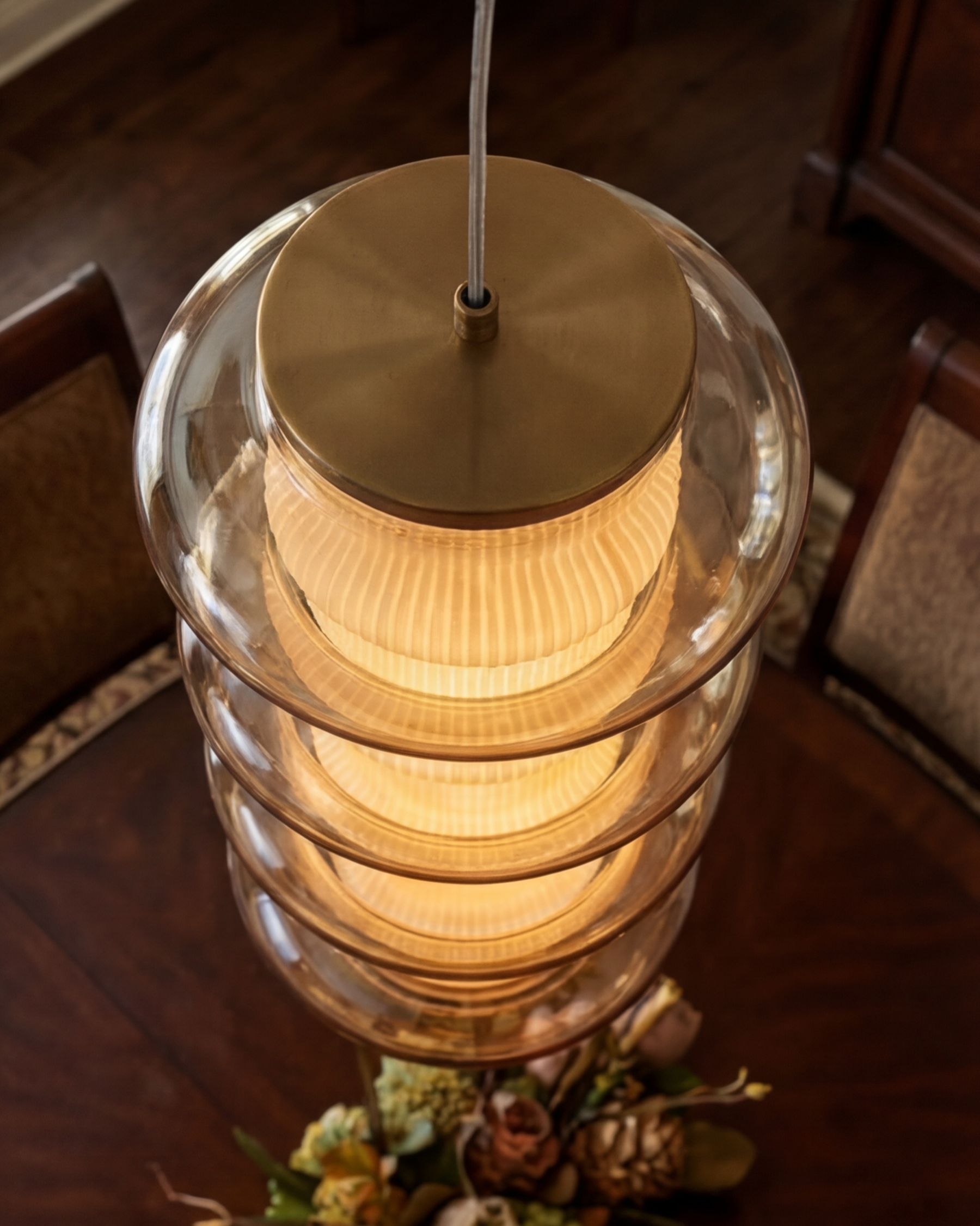 Ripple Glass Tower Pendant Light - Amber 