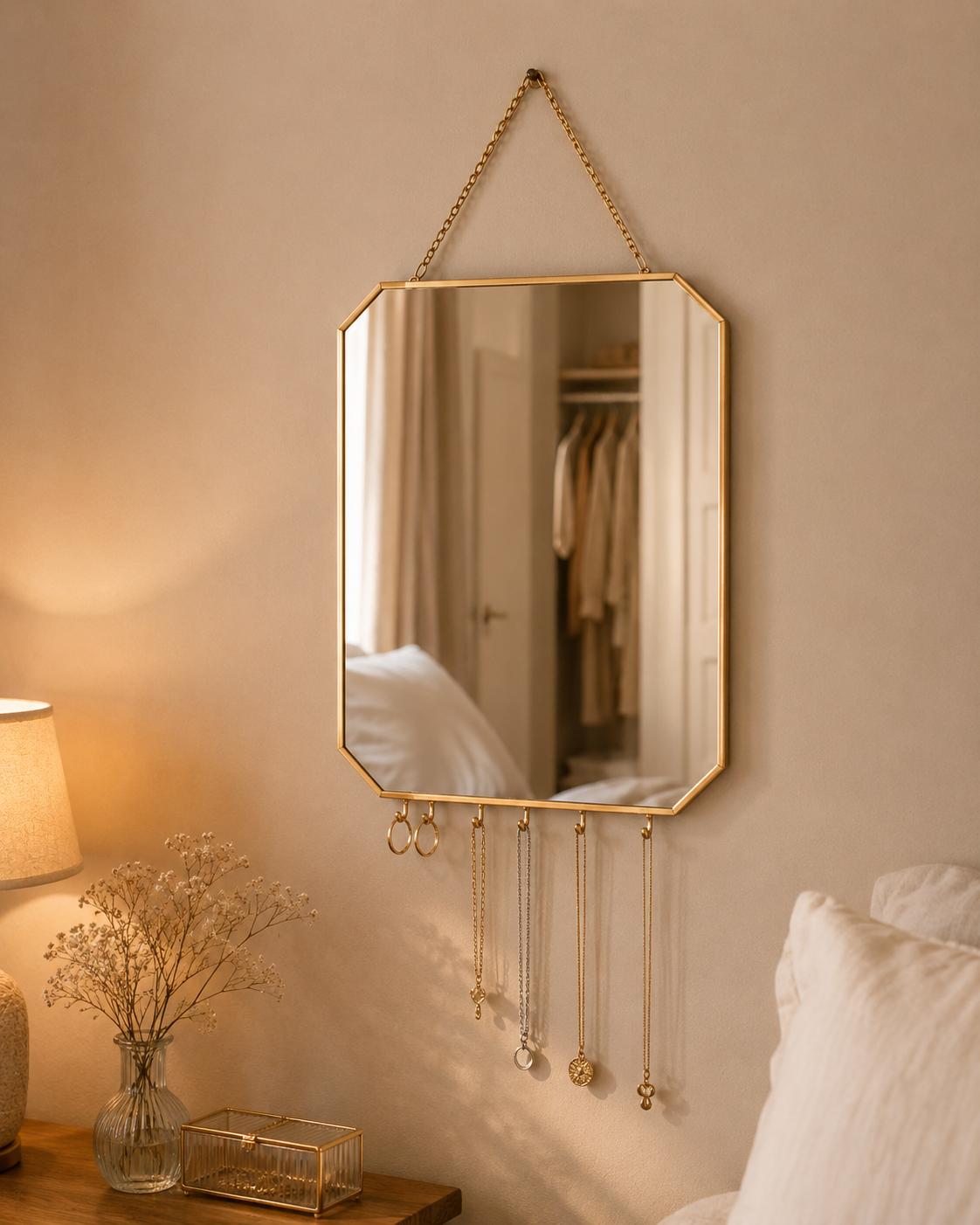 Golden Hanging Hexagonal Mirror - Small 