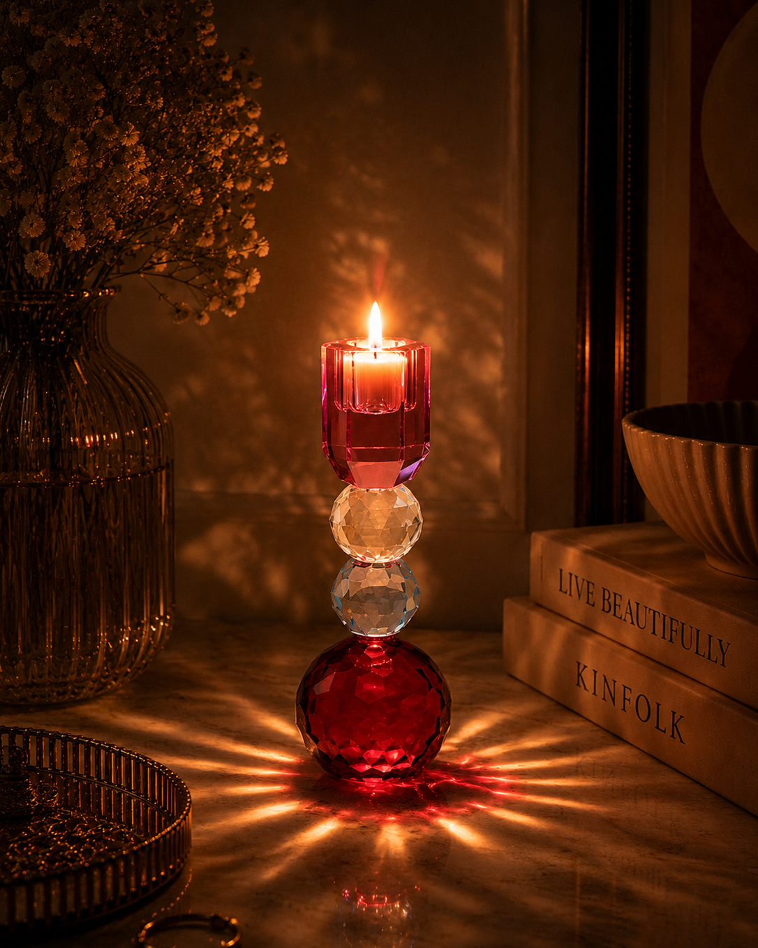 Roselle Crystal Sphere Candle Holder - Small