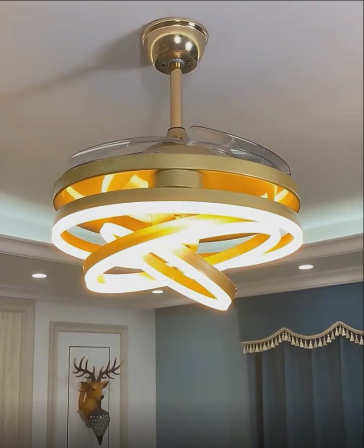 Load video: Solstice Retractable Ceiling Fan + Chandelier Light (with Remote Control)