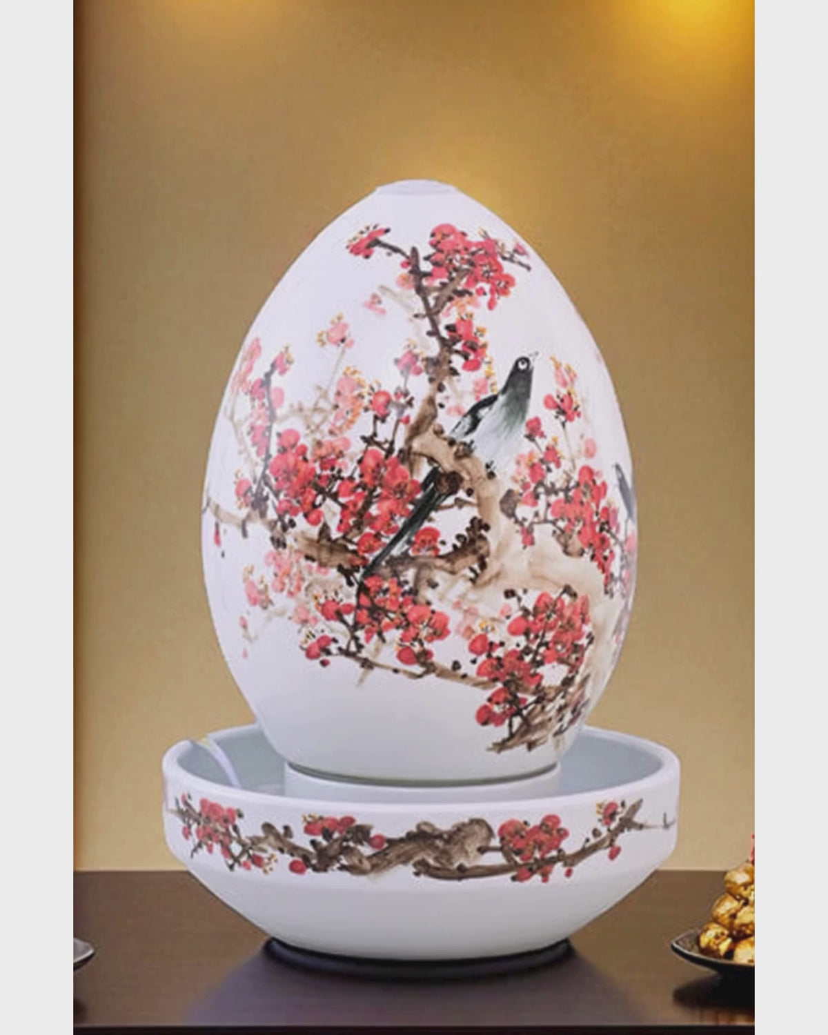 Load video: Red Blossom Harmony Ceramic Fountain Lamp