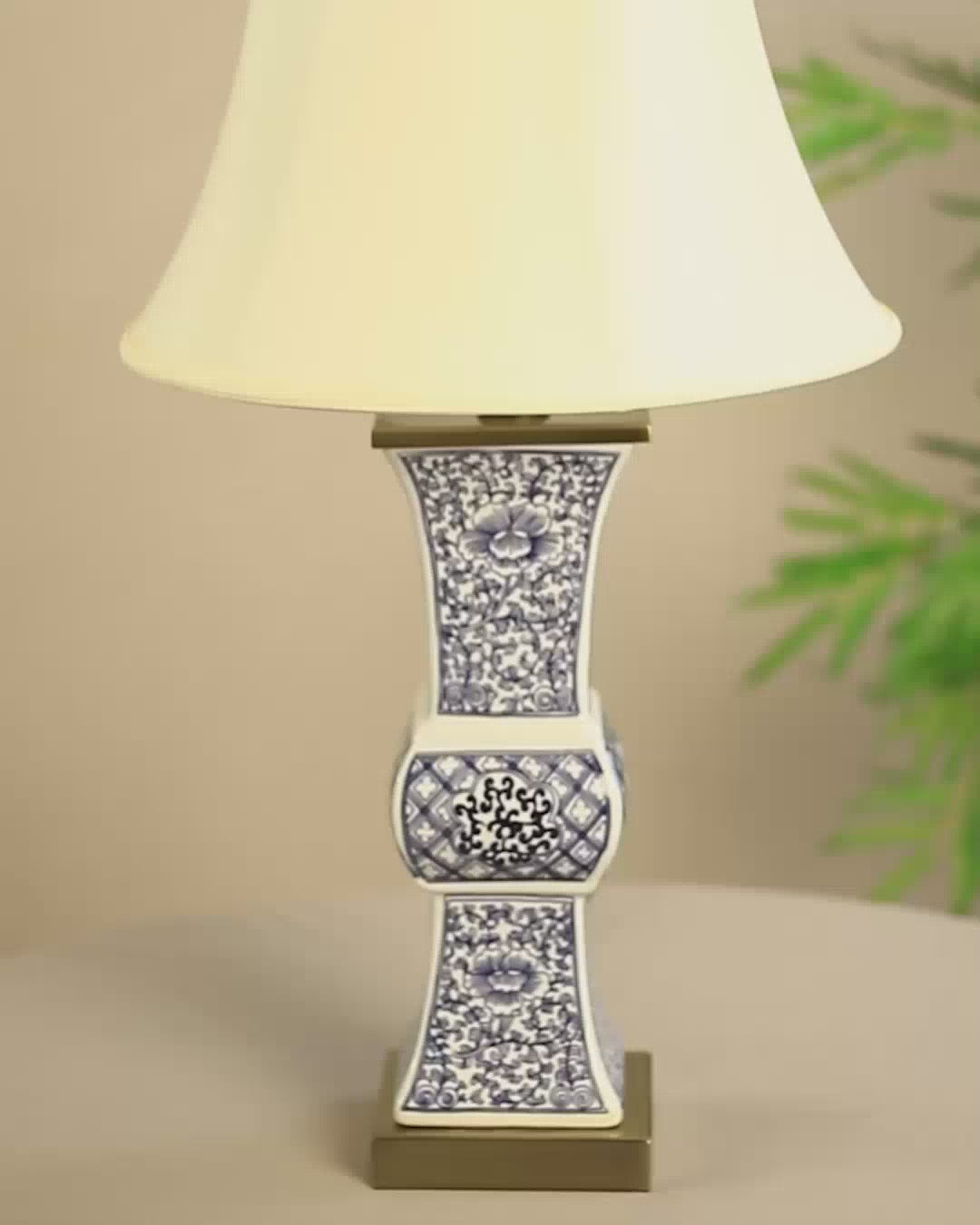 Load video: 'Roman Pillar' Porcelain Vase Table Lamp