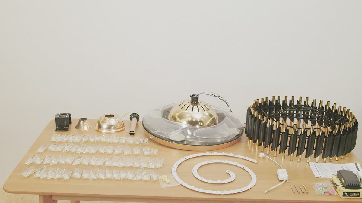 Load video: Diamante Retractable Ceiling Fan + Chandelier Light (with Remote Control)