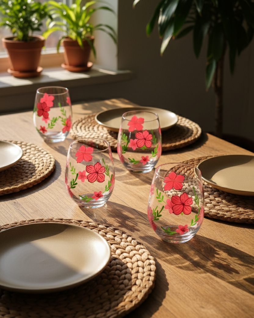 Crimson Bloom Drinking Glass - Set Of 6 