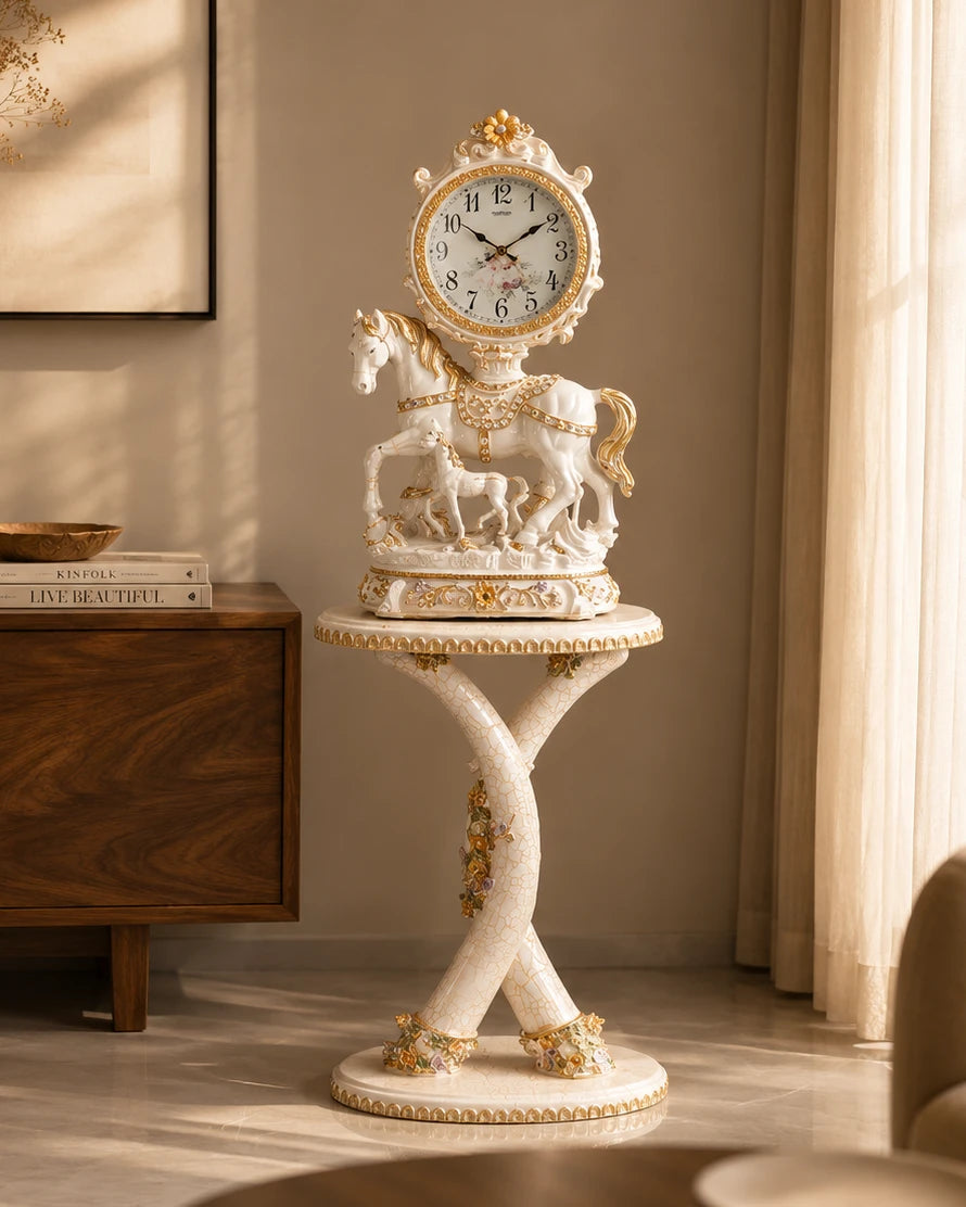Majestic Horse Themed Clock With Decorative Stand 