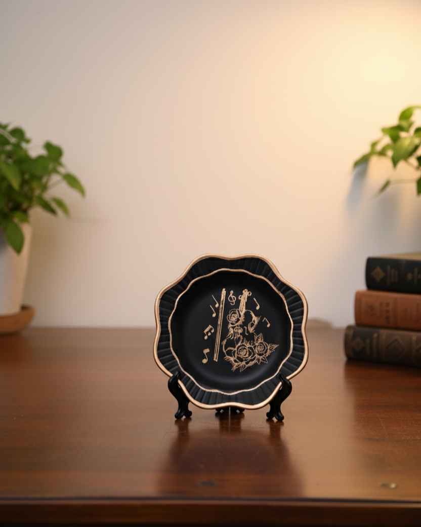 Melody Noir Vase & Decorative Plate - Set Of 3 