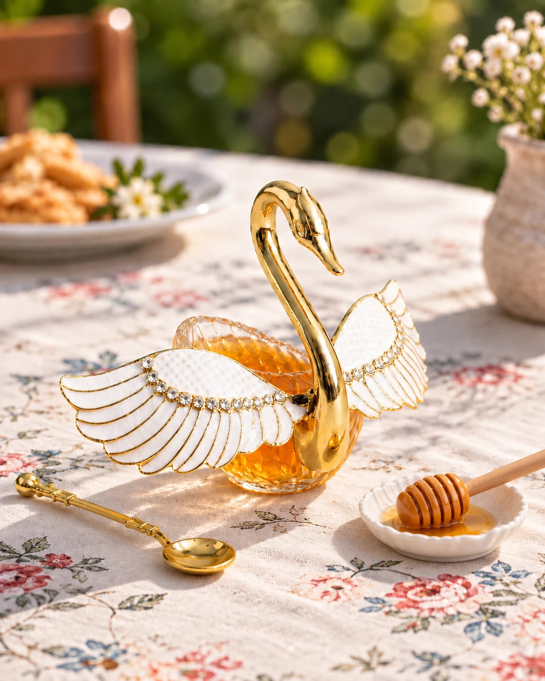 Swan-Shaped Honey Pot With Spoon '200 ML' - White