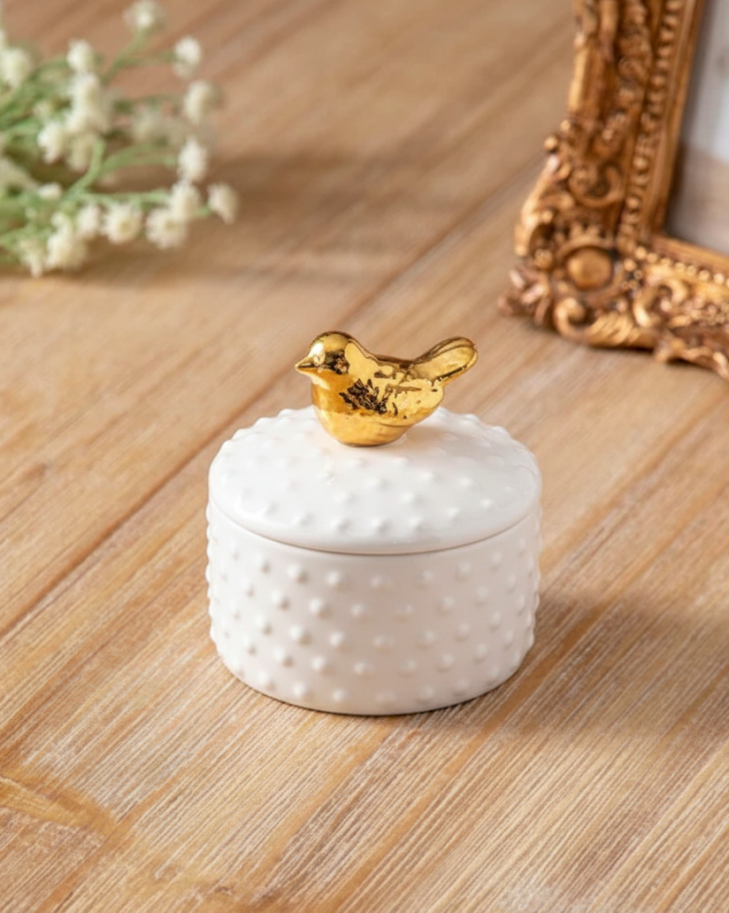 Golden Bird Ceramic Trinket Keeper 