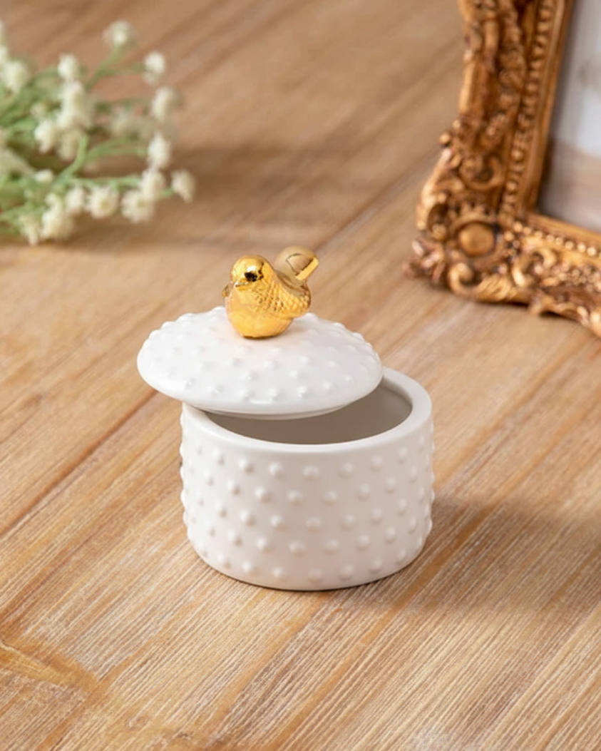 Golden Bird Ceramic Trinket Keeper 