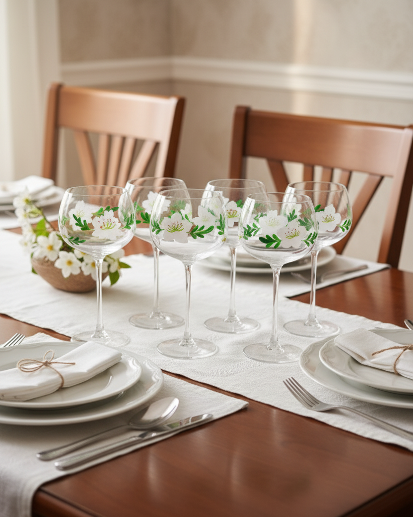 White Blossom Wine Glass - Set Of 6 