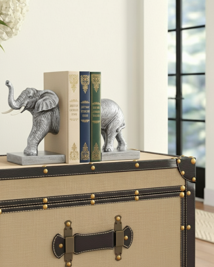Majestic Elephant Bookend Set - Silver 