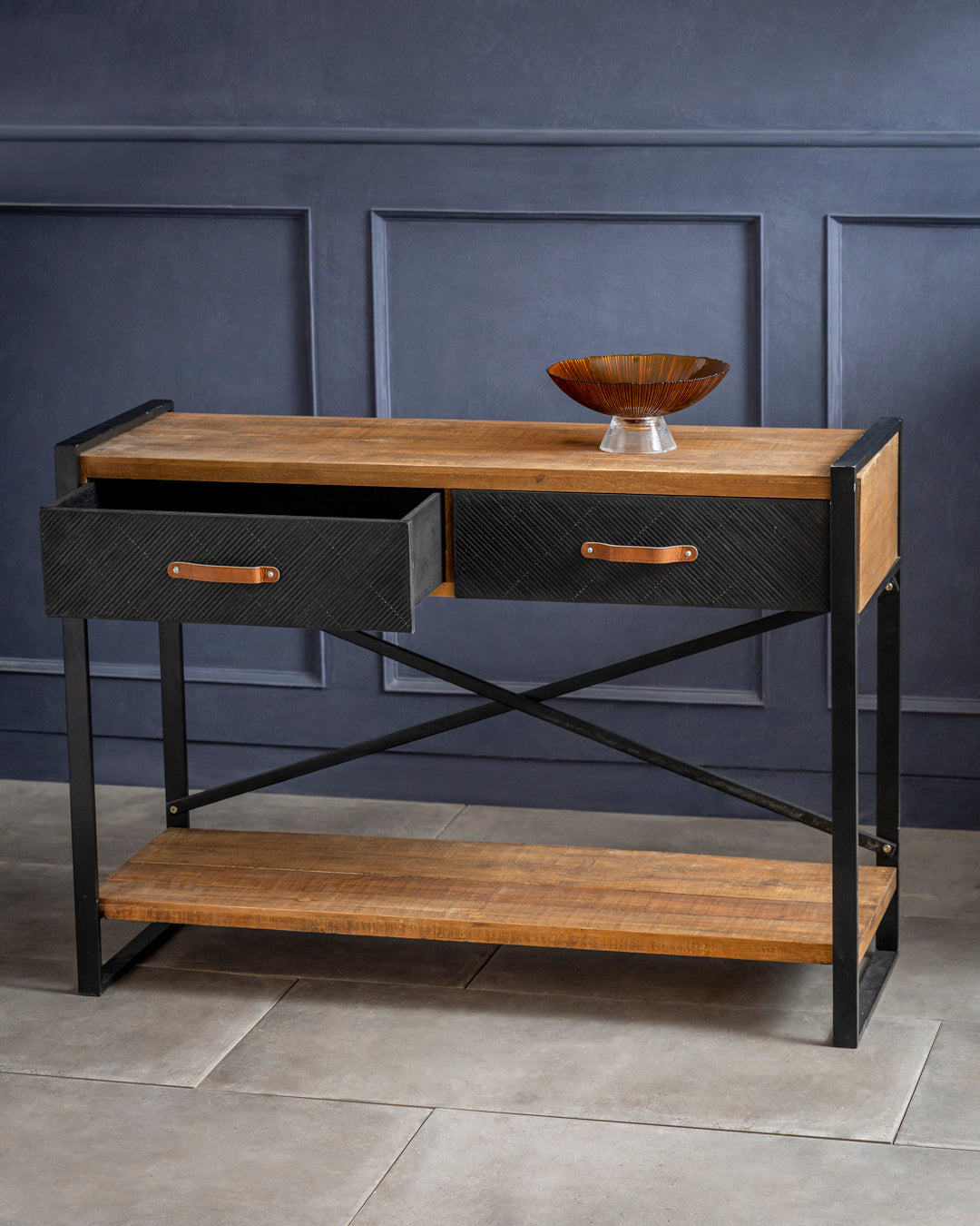 Rustic Edge Storage Console Table