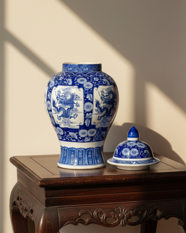 Guardian Dragon Blue & White Temple Jar - 53 cm 