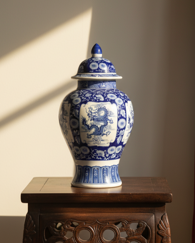 Guardian Dragon Blue & White Temple Jar - 53 cm 