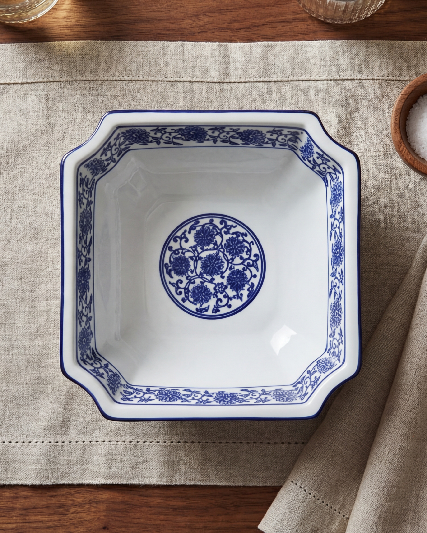 Classic Blue Floral Square Bowl 