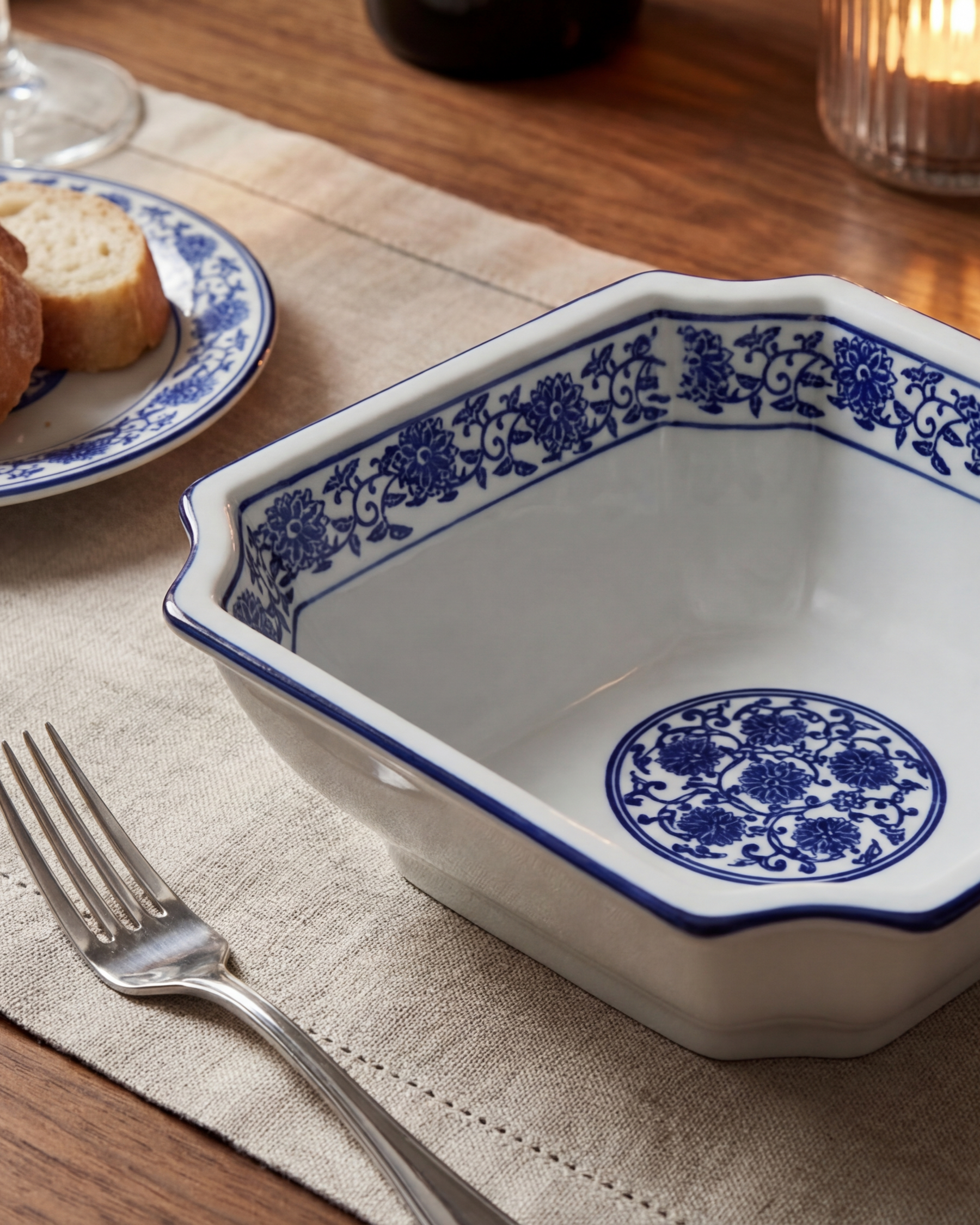 Classic Blue Floral Square Bowl 