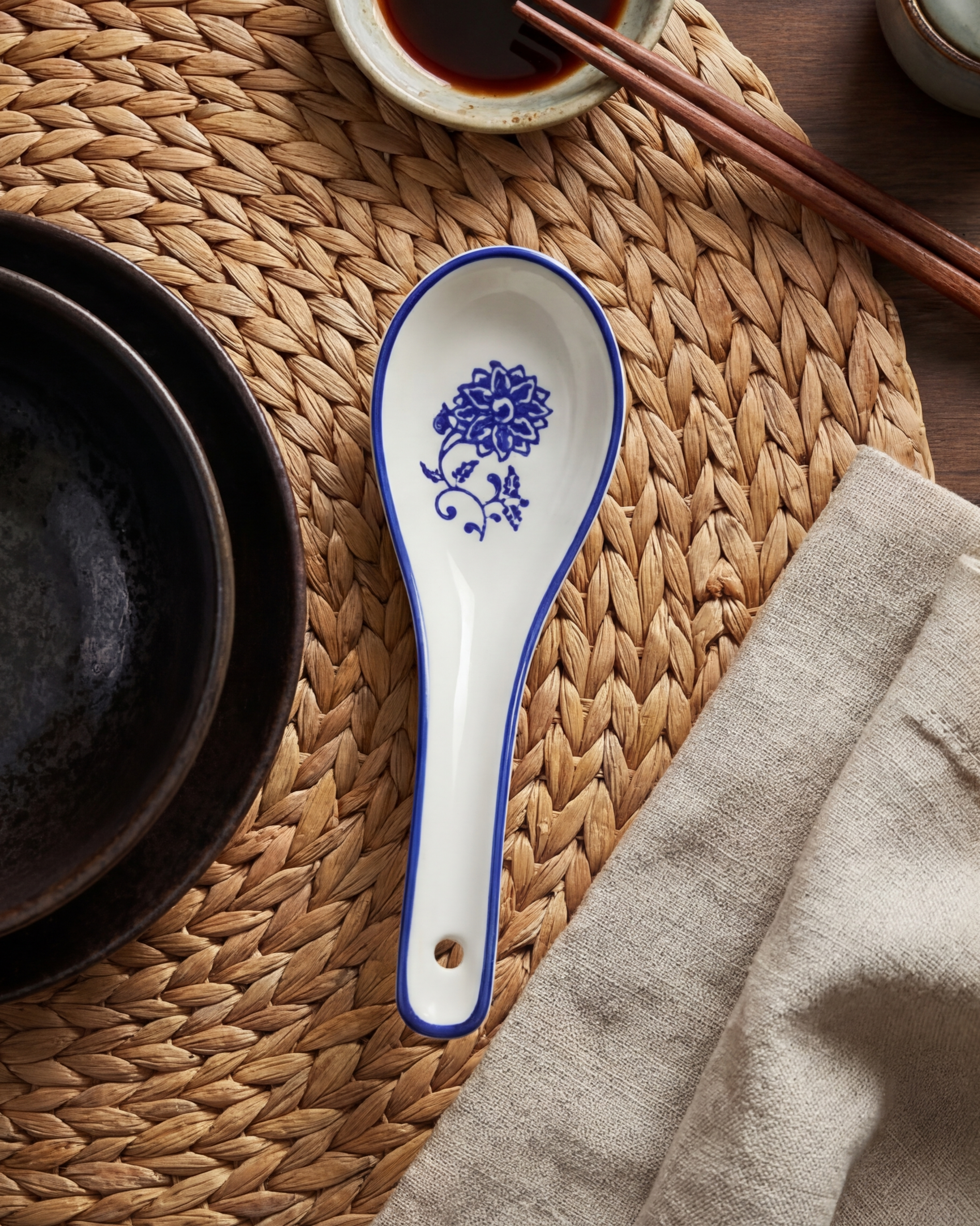 Classic Blue Floral Ceramic Spoon - Set Of 6