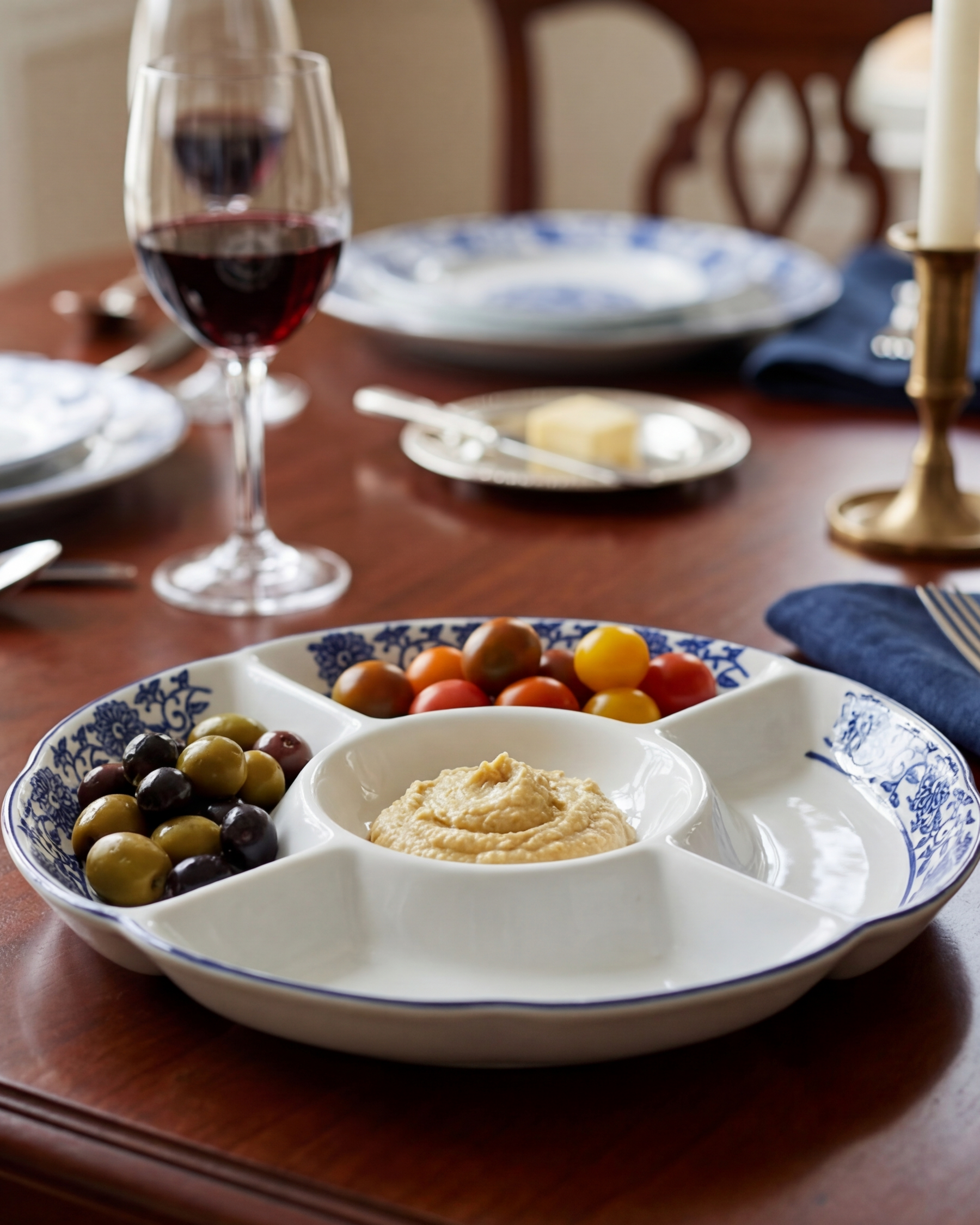 Royal Blue Floral Chip & Dip Platter 