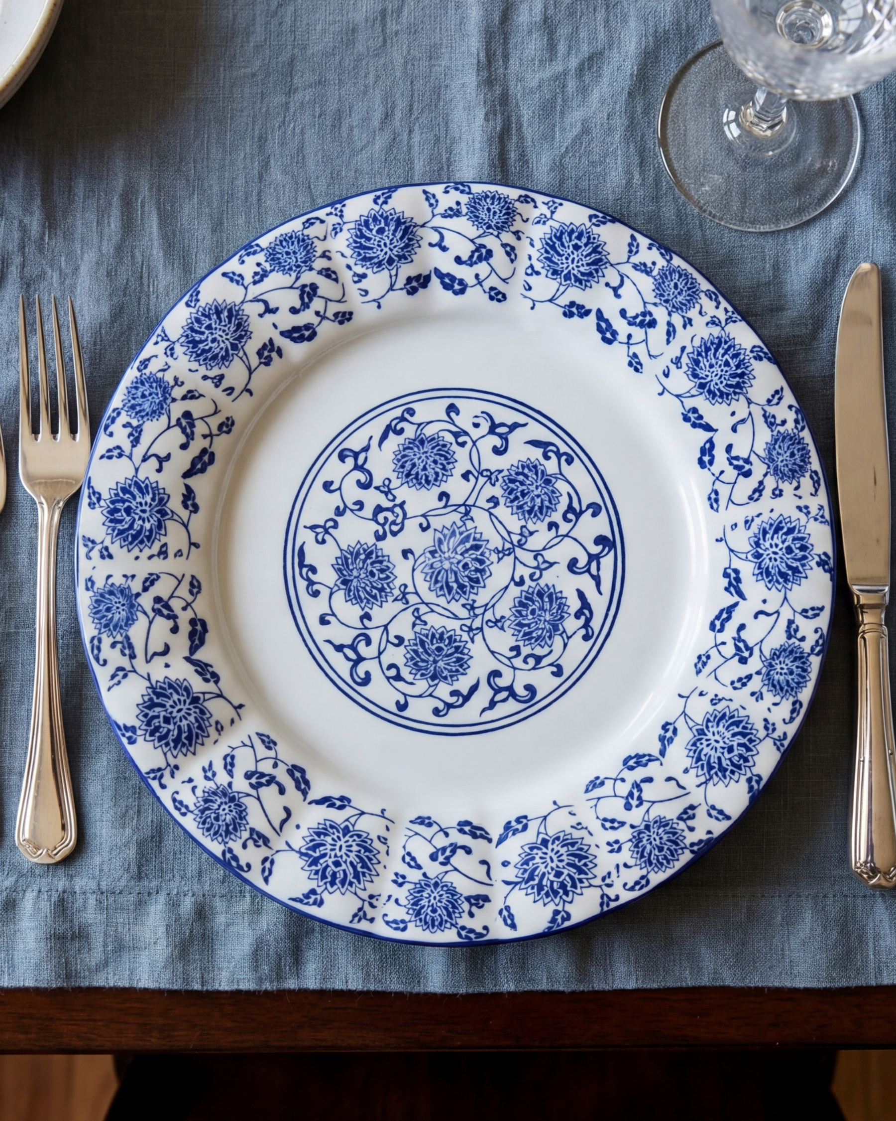 Royal Blue Floral Classic Serving Platter 