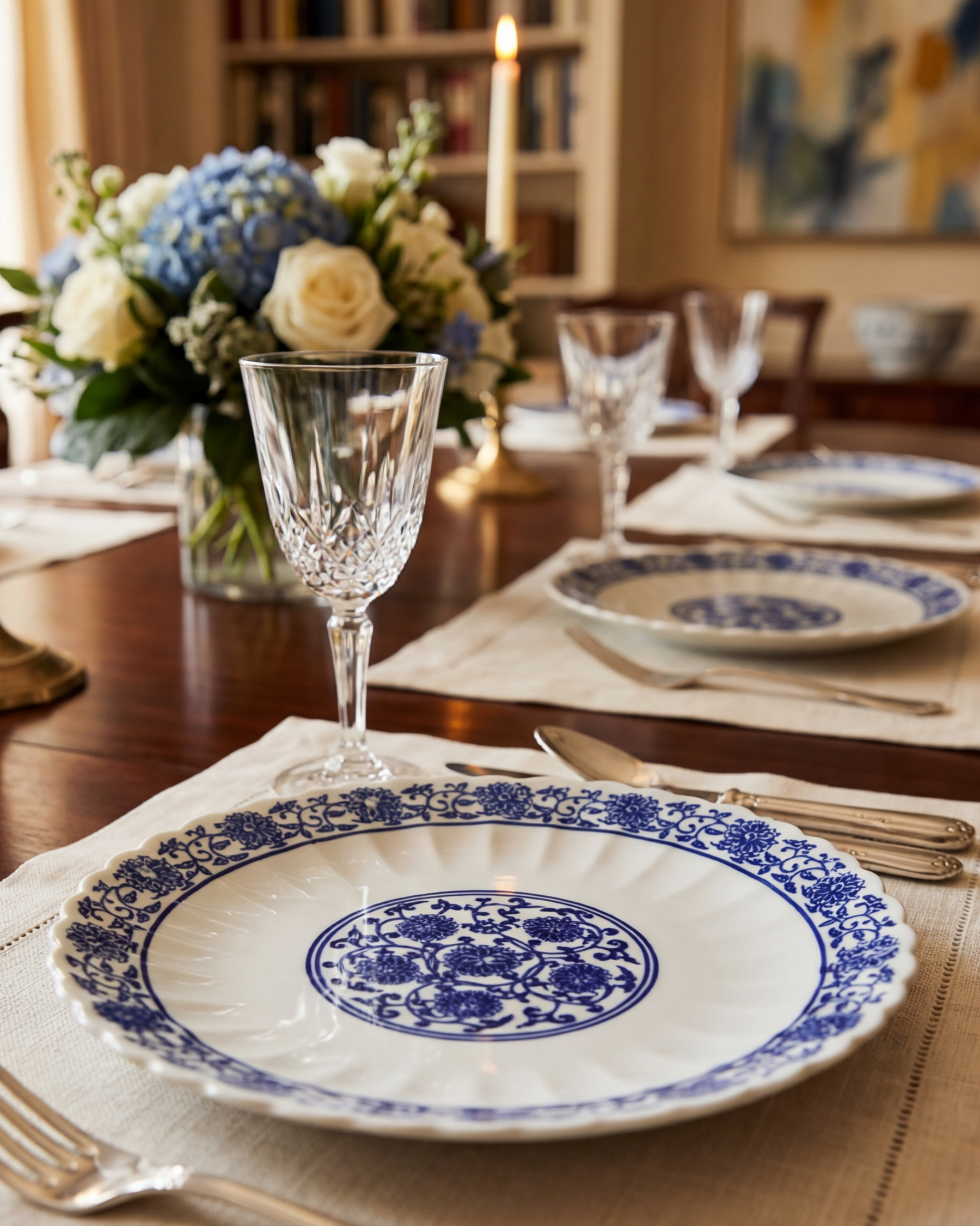 Royal Blue Floral Scalloped Dinner Plate 