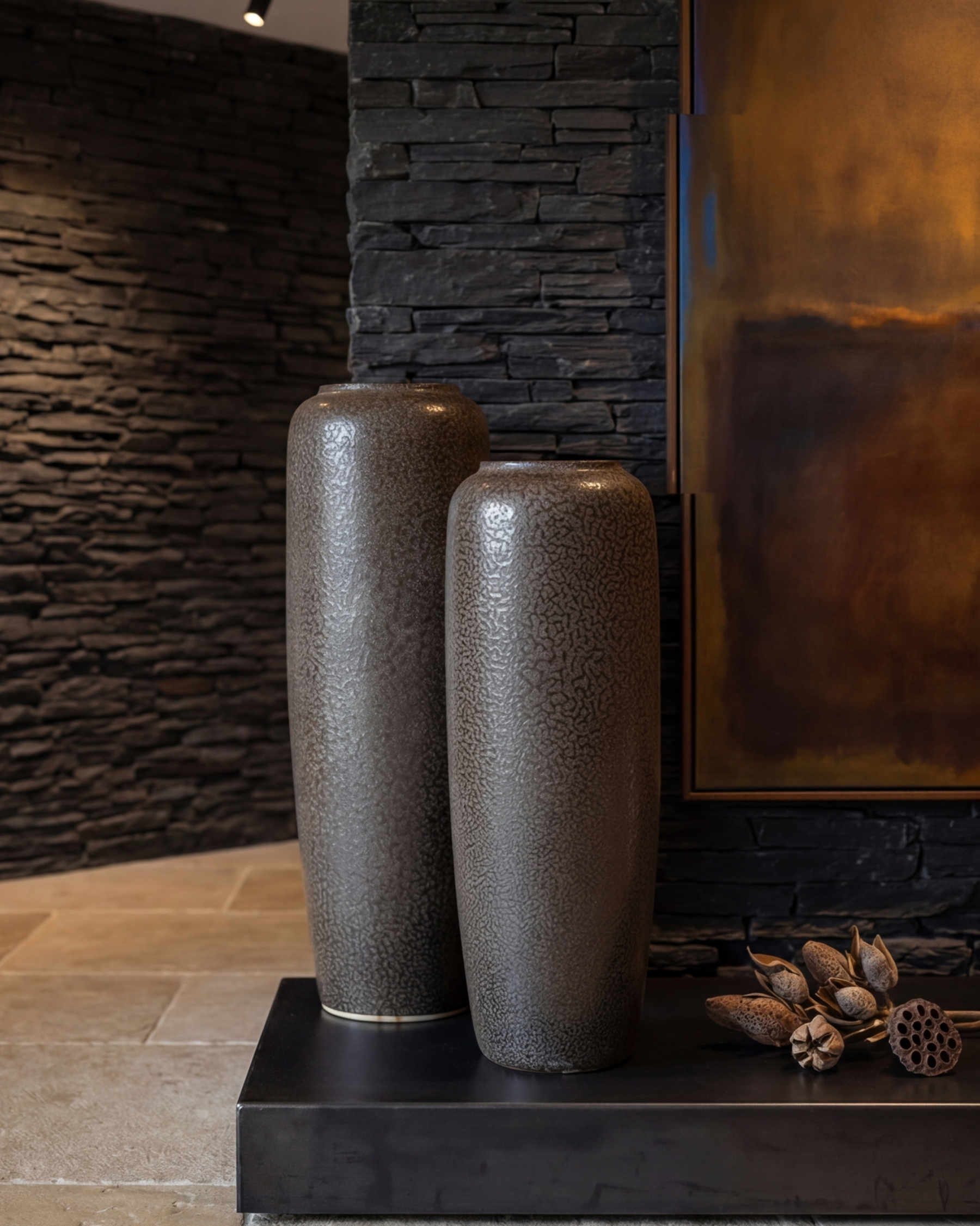 Charcoal Matte Textured Floor Vase - Small 