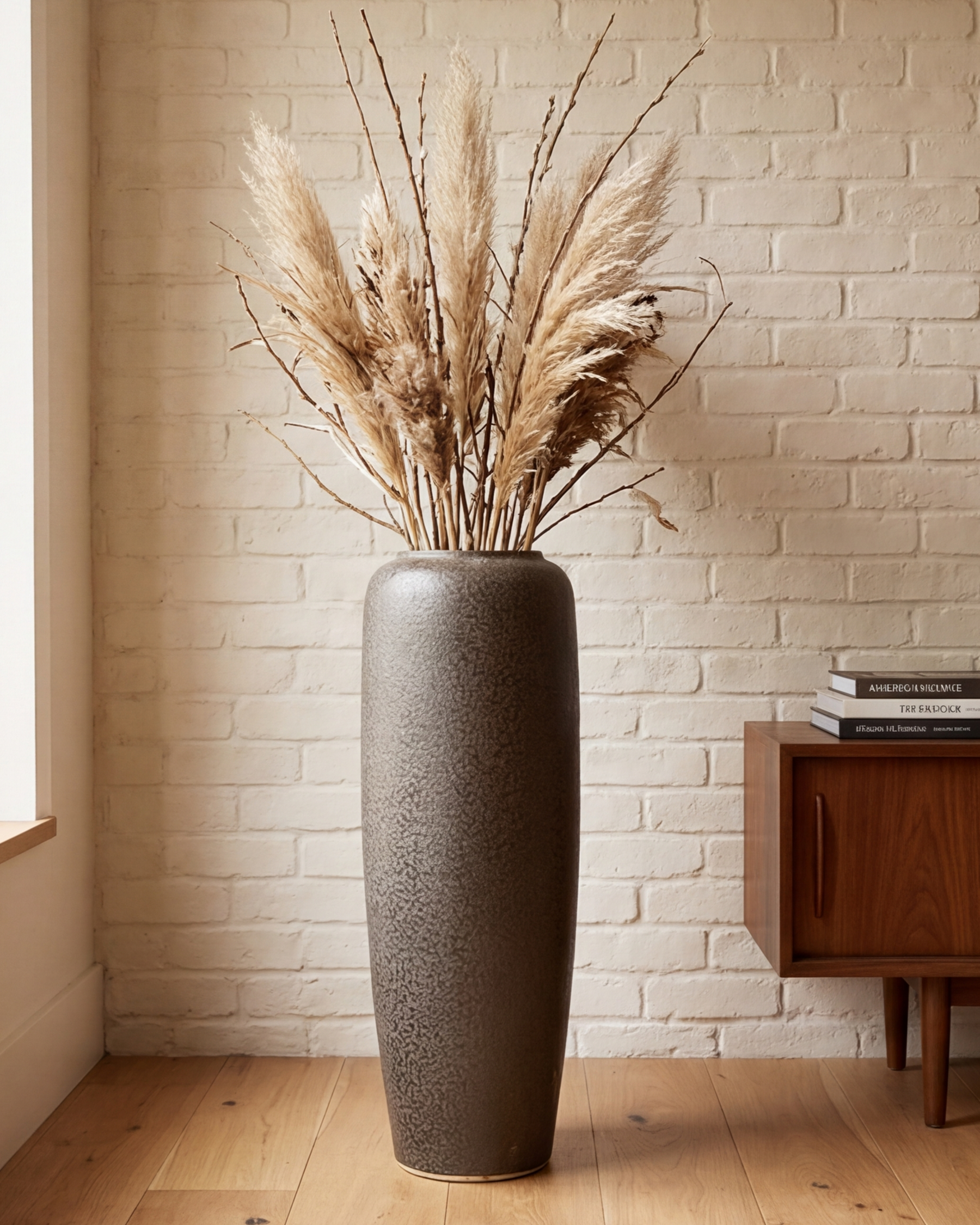 Charcoal Matte Textured Floor Vase - Large 