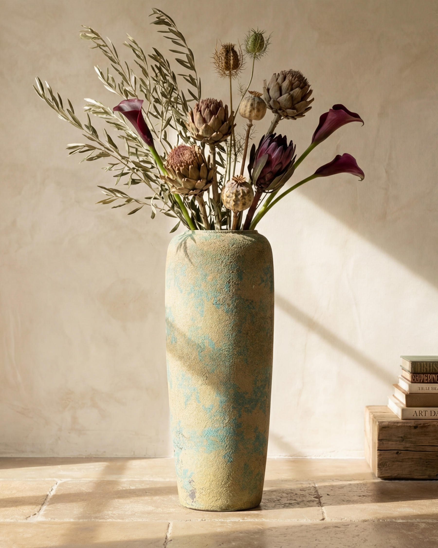 Antique Teal Textured Floor Vase - Small 
